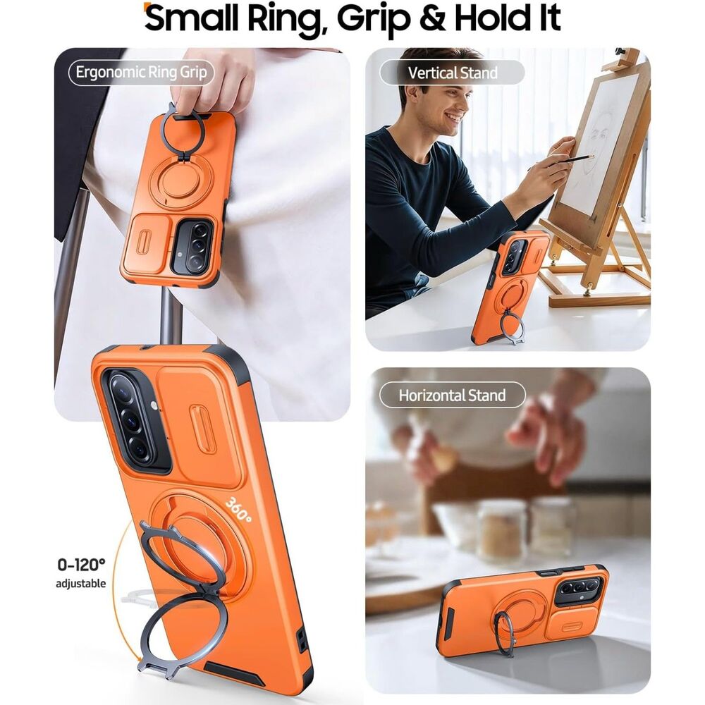 JAME Samsung Galaxy A16 A17 5G Case Slide Camera Cover Ring Kickstand Armor